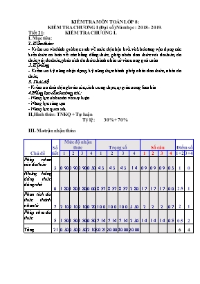 Giáo án Đại số Lớp 8 - Tiết 21 Kiểm tra Chương I - Năm học 2018-2019